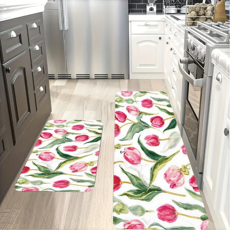 Tapis de cuisine antidérapant rose, 2 pièces, Tulipe rose