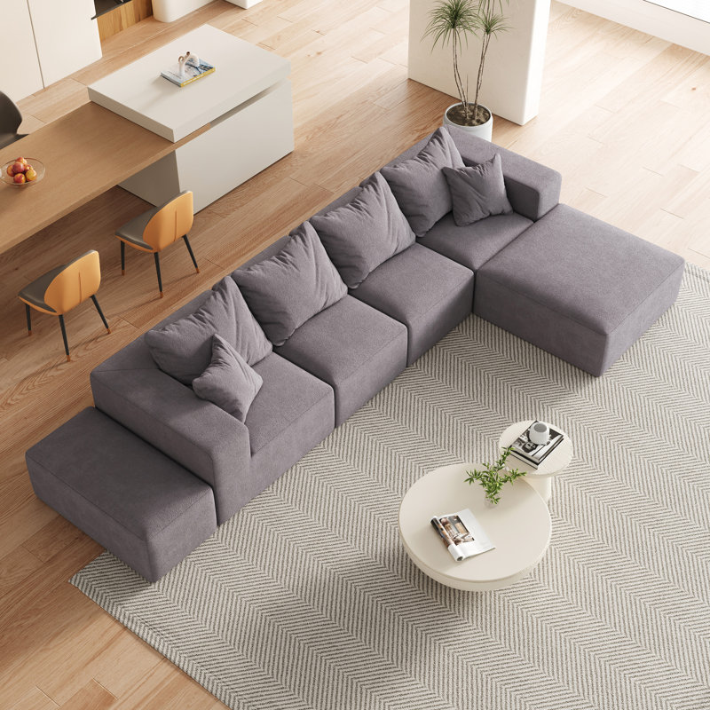 Ensemble de canapé modulaire rembourré en forme de L de 132 po avec 6 sièges Modern, Gris