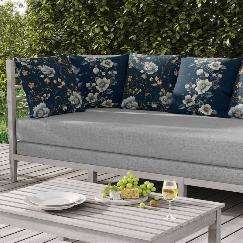 Coussin d'intérieur / extérieur Teal Flowerscape, Carré 18 po