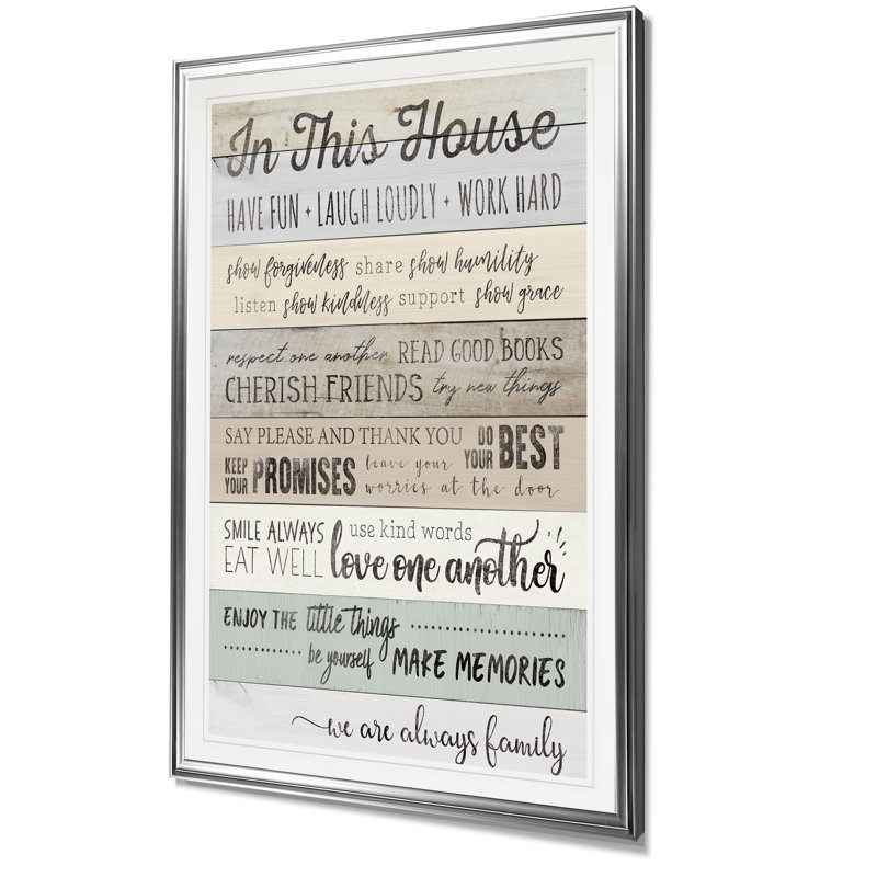«In this house», reproduction d'art textuel sur toile, H 30 po x l 22 po x P 1,5 po, Cadre argenté