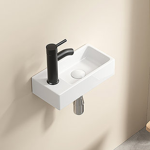 Wall Hung Basin Sink Small Cloakroom Basin Rectangle Ceramic Wash Basin Left Hand without Tap & Drain