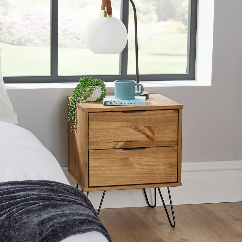 Rothley 2 Drawer Solid Wood Bedside Table, Brown