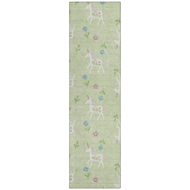 Machine Washable Indoor/Outdoor Chantille ACN2657 Kids Rug, Mint, 2'3" x 7'6" Runner