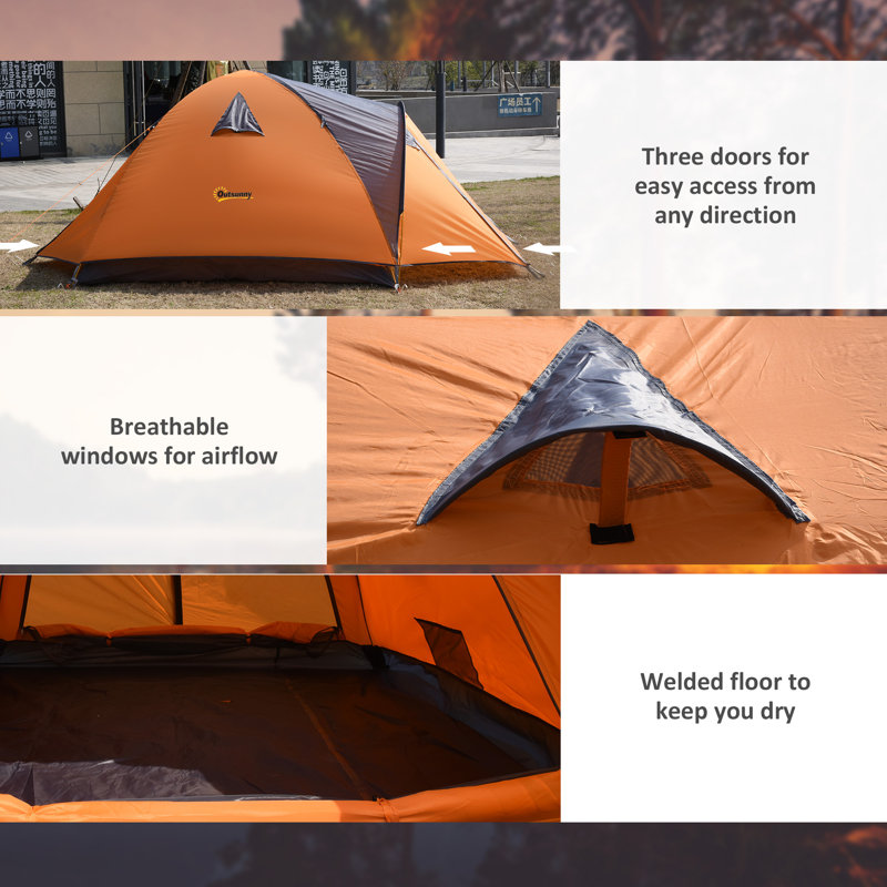 Four Season Orange 4 Person Camping Tent with Carry Bag