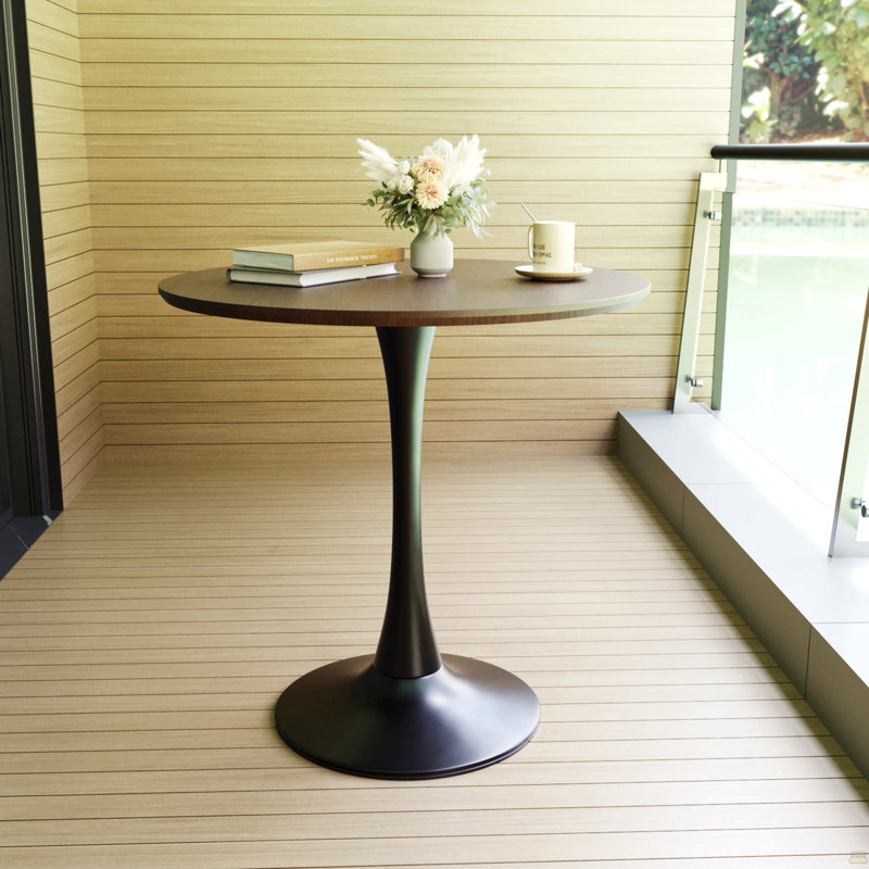 31.5" Round Dining Table, Tulip Table Kitchen Dining Table 2-4 People, Walnut, Black
