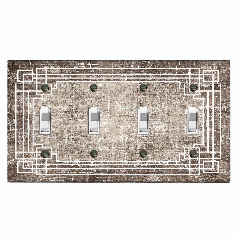Geometric Abstract Frame Gray 4 - Gang Toggle Light Switch Standard Wall Plate