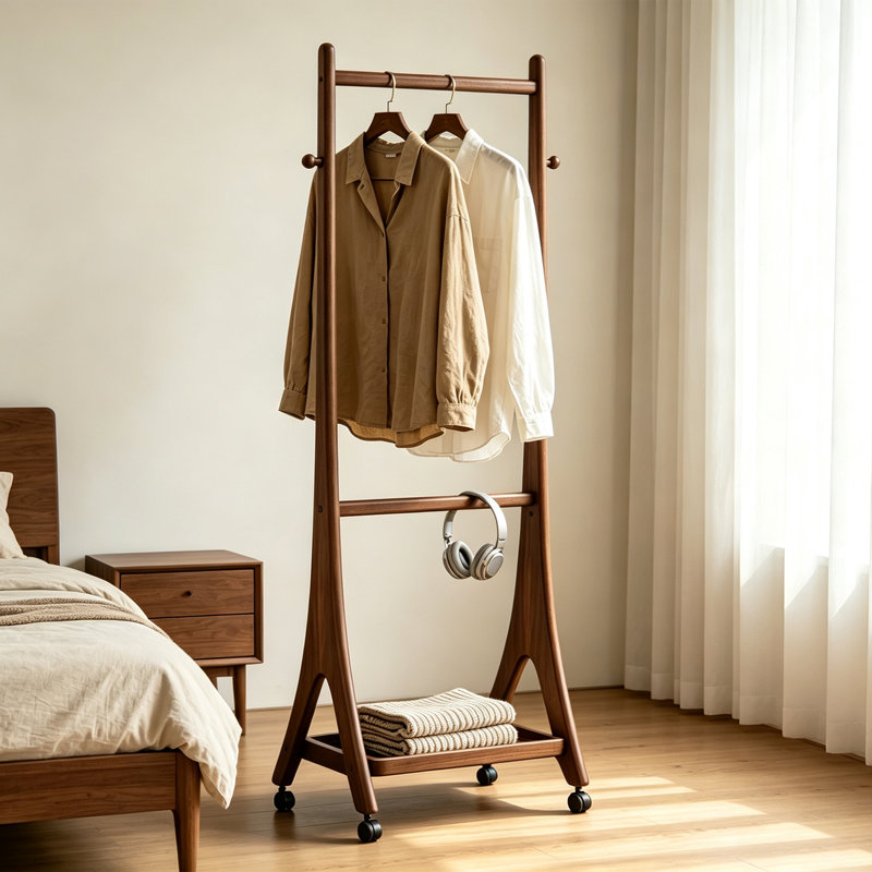 Portemanteau mobile en noyer noir pour couloir