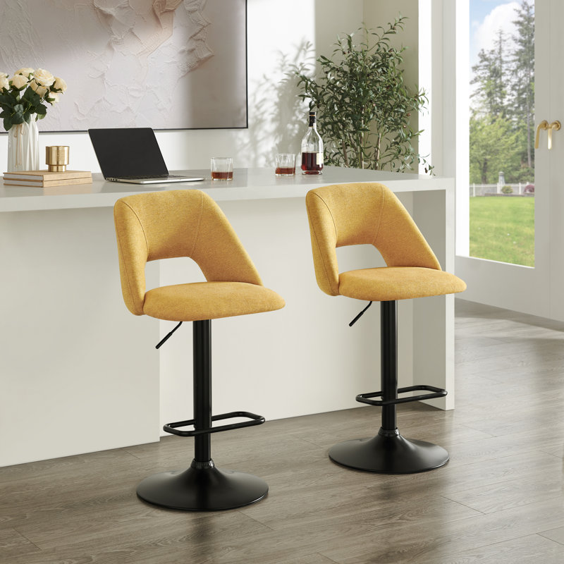 Ensemble de 2 tabourets de bar ajustables contemporains avec sièges rembourrés Rounduv Furniture Nuvia, Jaune