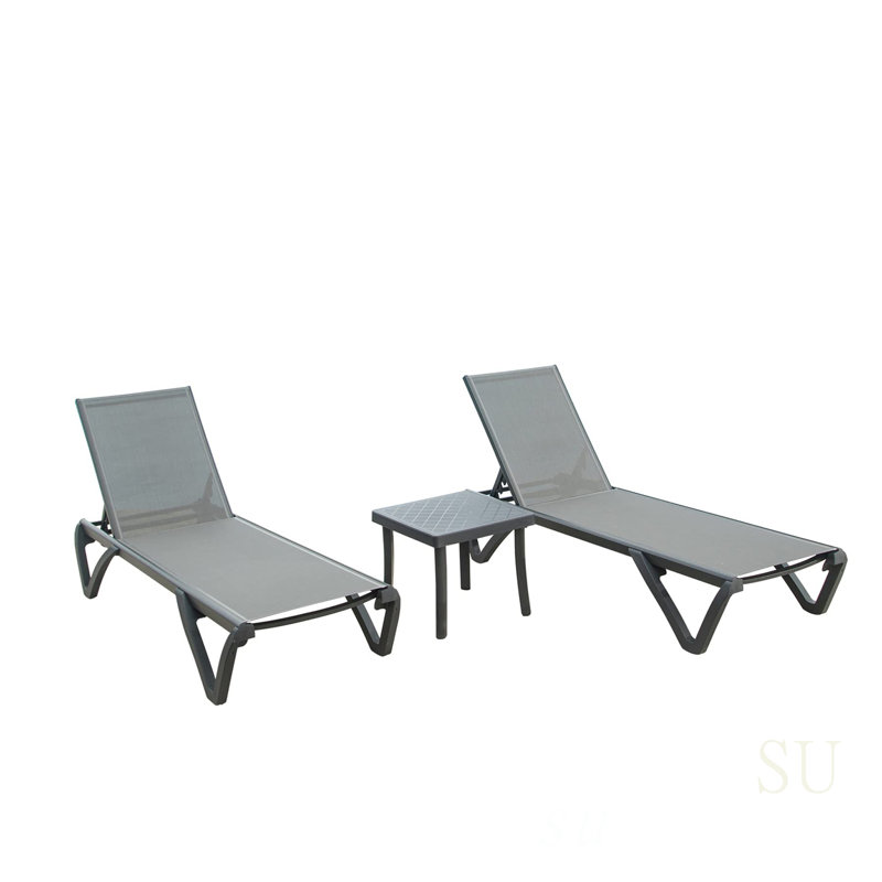 Patio Chaise Lounge Chair Set Of 3, Adjustable Outdoor Aluminum Sunbathing Chairs With Side Table For Beach, Yard, Balcony, And Poolside