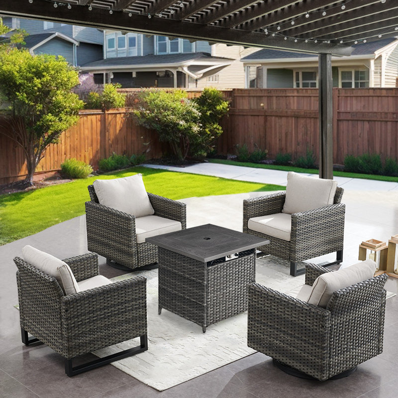 Nazime Wicker 4 - Person Patio Conversation Set with Cushions, Beige