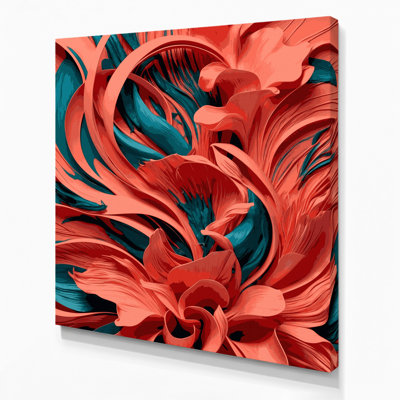 «Abstract Florals 3», art mural sur toile rose