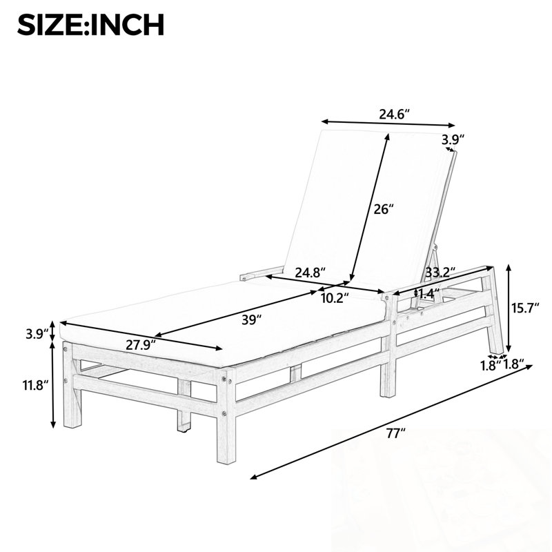 Chaise longue d'extérieur réglable avec coussins épais, Gris