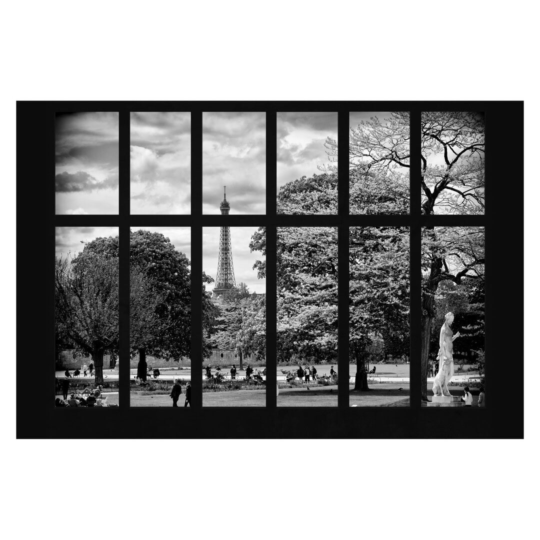 Matt Fototapete Fenster Eiffelturm Park Paris 1,9 m x 288 cm