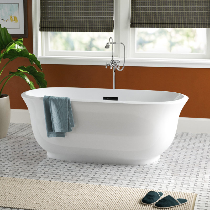 Chaylynn 59'' x 28'' Soaking Acrylic Bathtub, Polished Chrome