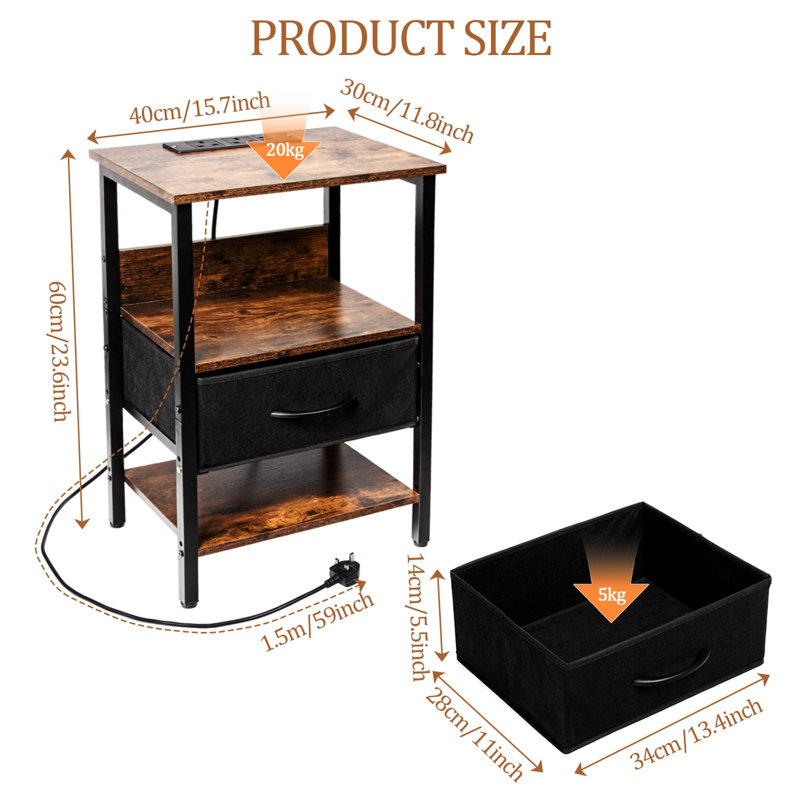 Arbella 40cm W Metal Bedside Table