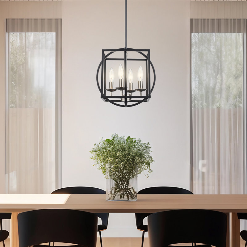 Nevels 4-Light Dimmable Geometric Chandelier, Brushed Nickel, 14.75" H x 12.5" W x 12.5 " D, 4