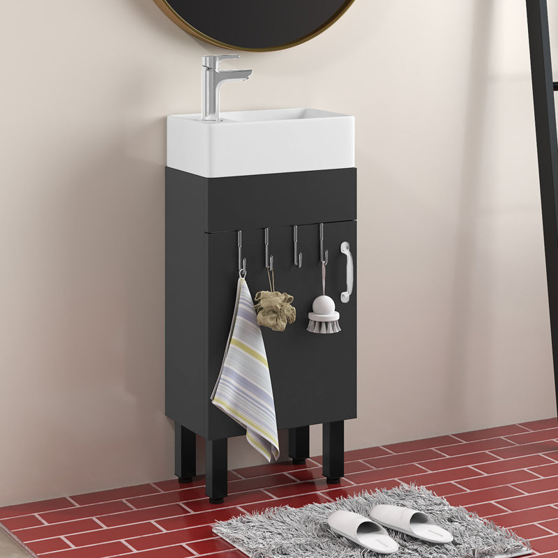 Freestanding Bathroom Cabinet, Black/Silver