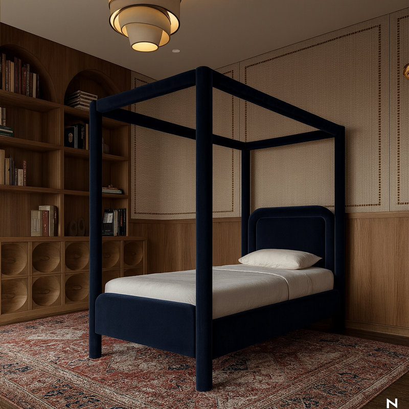 Lit tapissier Salina, Velours marine, Simple