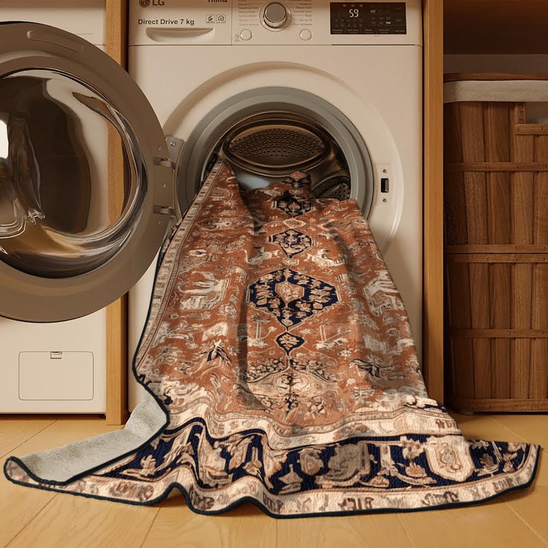 Tapis brun lavable à la machine, Rond 3 pi