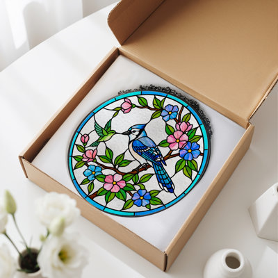 Panneau de vitrail 12 "H Birds Flowers