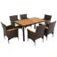Ensemble de salle à manger de patio 7 pièces, ensemble de table et chaises de jardin en osier de rotin PE, plateau de table en bois d'acacia, chaises avec accoudoirs empilables avec coussins-829663690-829663700