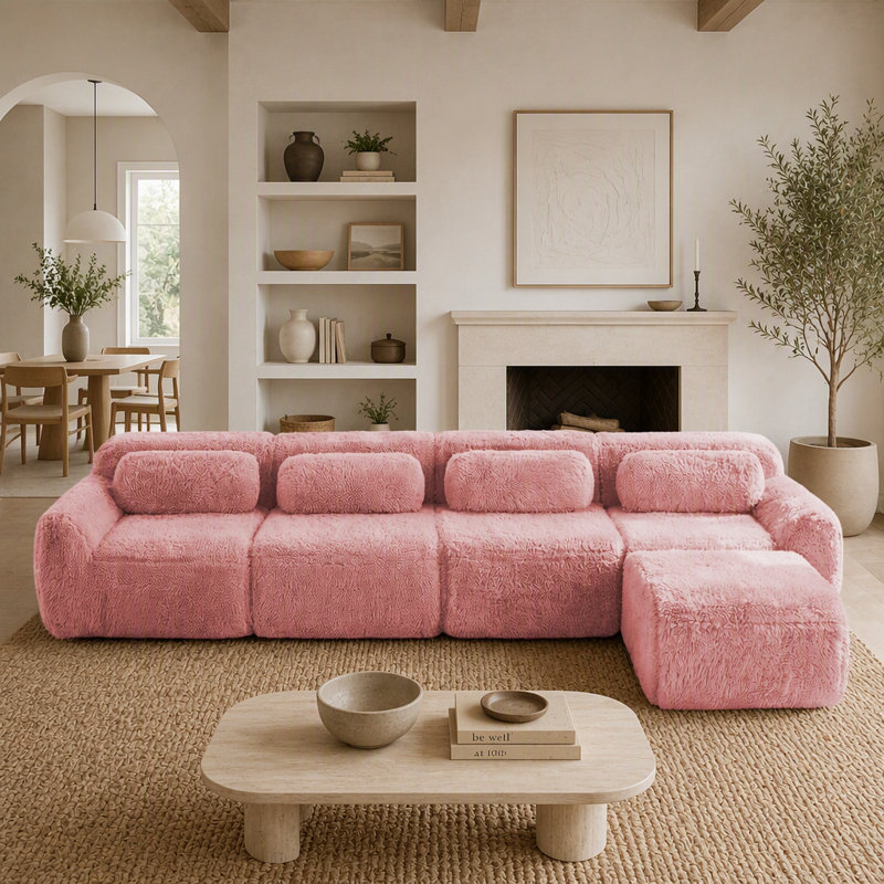 Canapé modulaire en L doux et moelleux en tissu moelleux, éponge haute densité 32D, conception antidérapante, aucun assemblage requis, salons