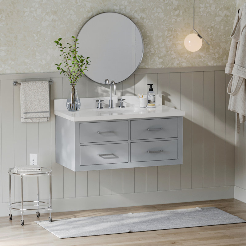 Ensemble de meuble-lavabo mural simple 43 po Macolm Husnayn, Gris, Nickel brossé