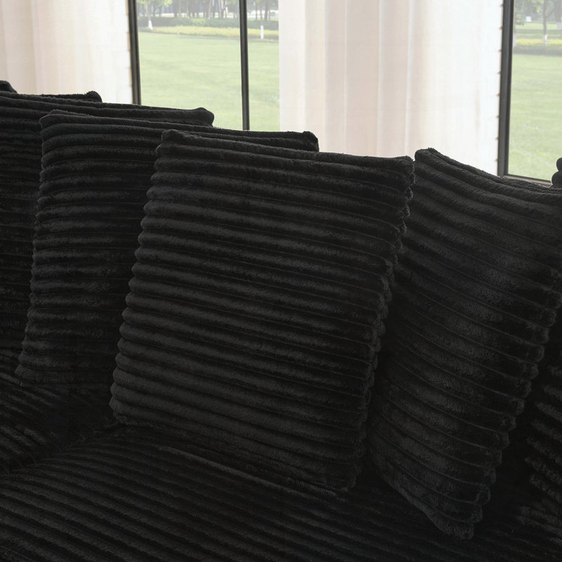 Canapé modulaire convertible en L en velours côtelé, Noir