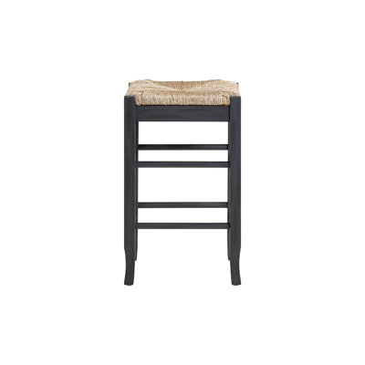 Sezy Counter Height Stool, Rush Rattan Square Seat, Charcoal Gray Base