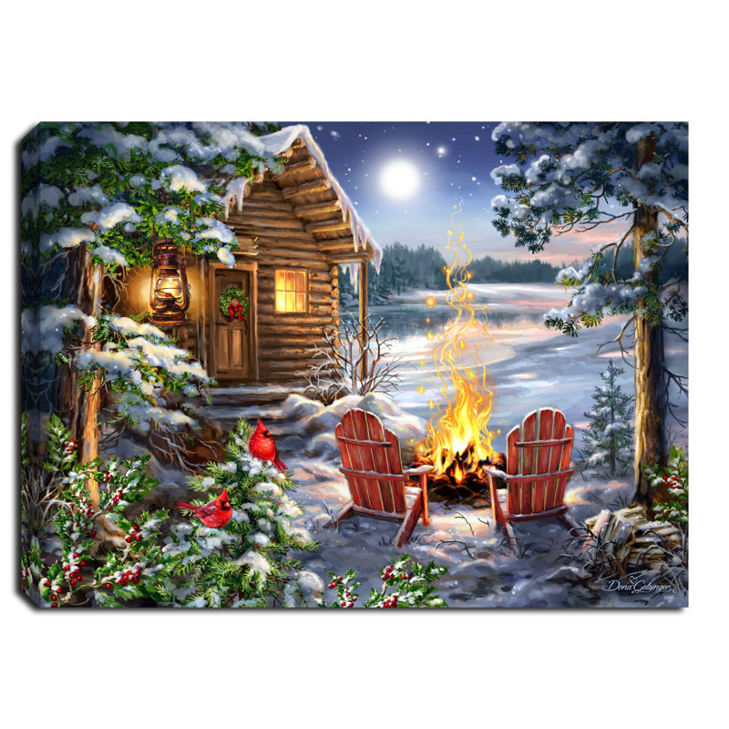 Noël au bord du lac, mini toile de fond de chevalet 8 x 6