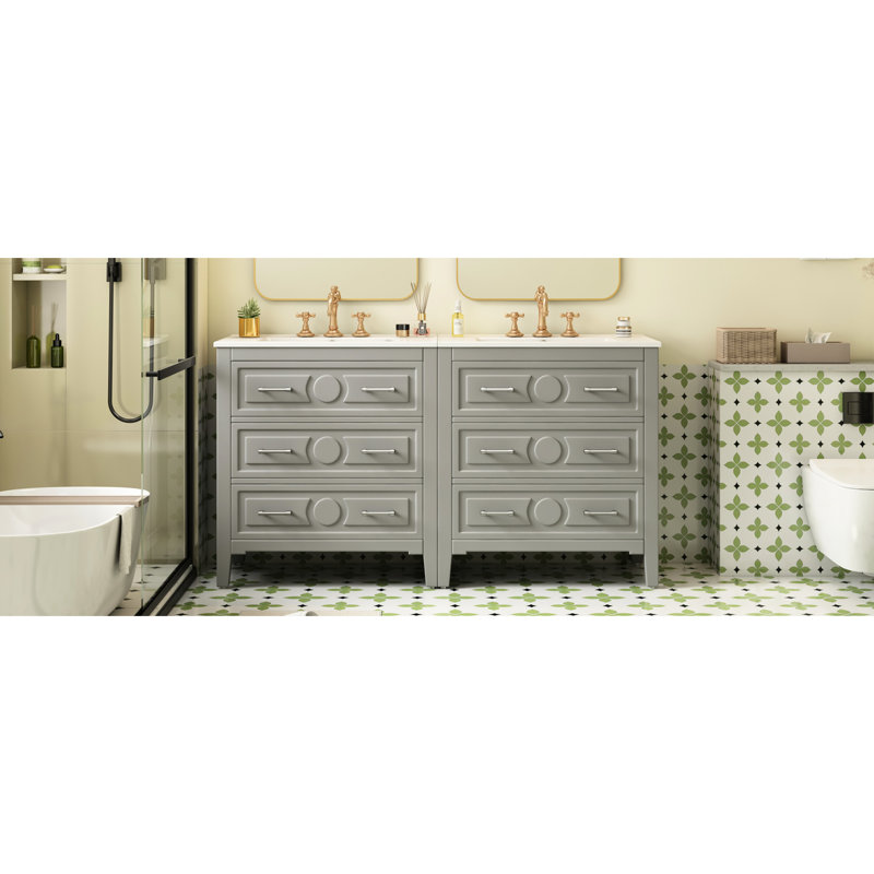 Meuble-lavabo simple Fernada, Gris, 60"