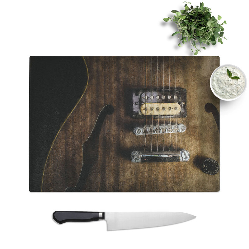 Tempered Glass Strings of the Electric Guitar Chopping Board, 20 cm x 28.5 cm