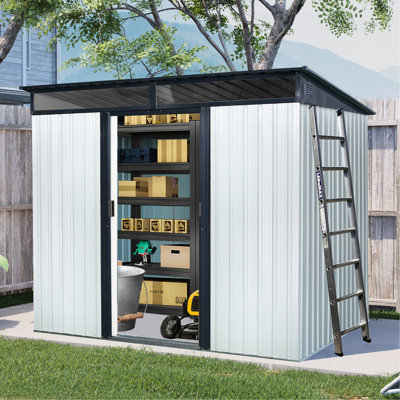 Rangement extérieur en métal 8 pi x 6 pi avec conception de ventilation - pour jardin, pelouse 8 portes coulissantes 6 pi