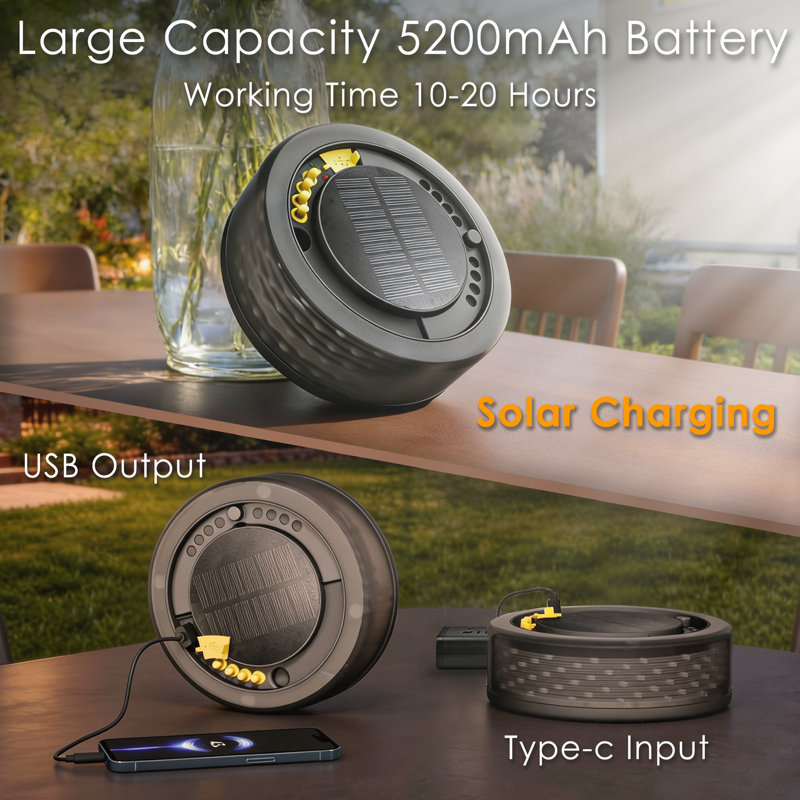 Solar Rechargeable RGB 3-in-1 Camping Rope Light with LED Panel & Flashlight, 33FT 100 LEDs, IP65 Waterproof, RGB