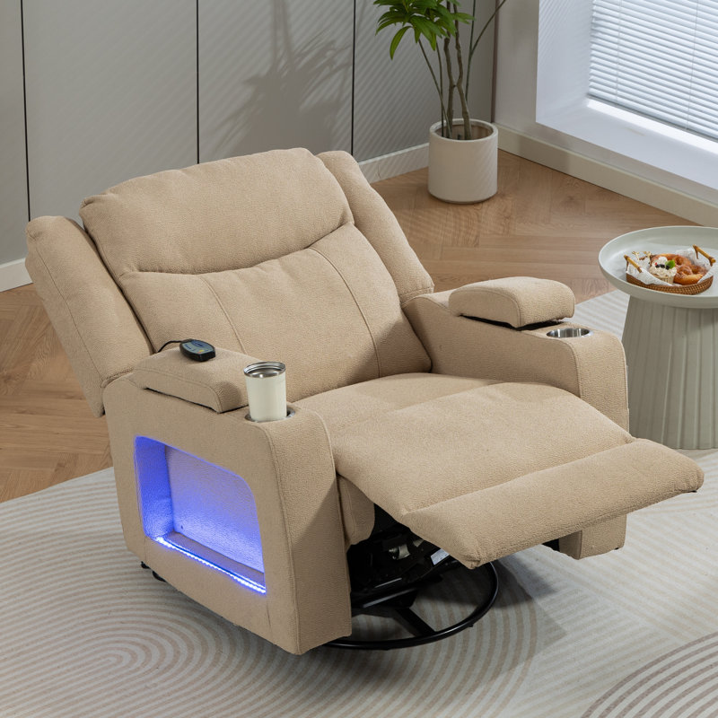 Power Swivel Rocker Recliner With Adjustable Headrest, Nursery Chair With Massage And Heat, Usb A&c Ports, Armrest Storage, Ambient Light