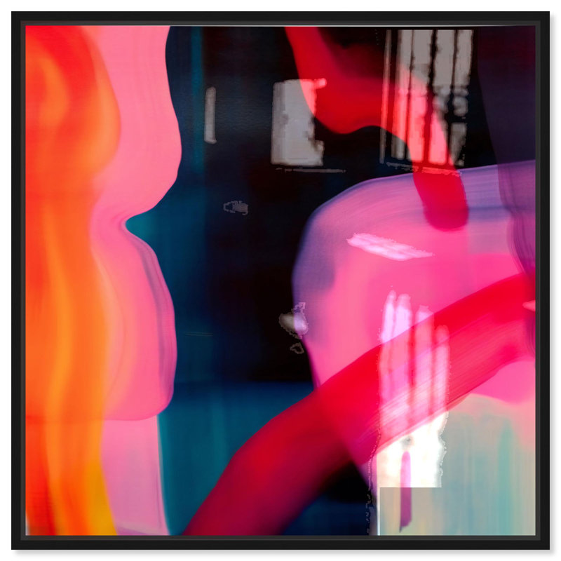 Oliver Gal Inked I Abstract - Hand-Applied Glass Coat Framed Canvas Art, 24" H x 24" W, Black
