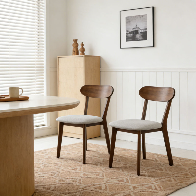 Ensemble de chaises de salle à manger en bois massif naturel, Noyer + coussin, 2