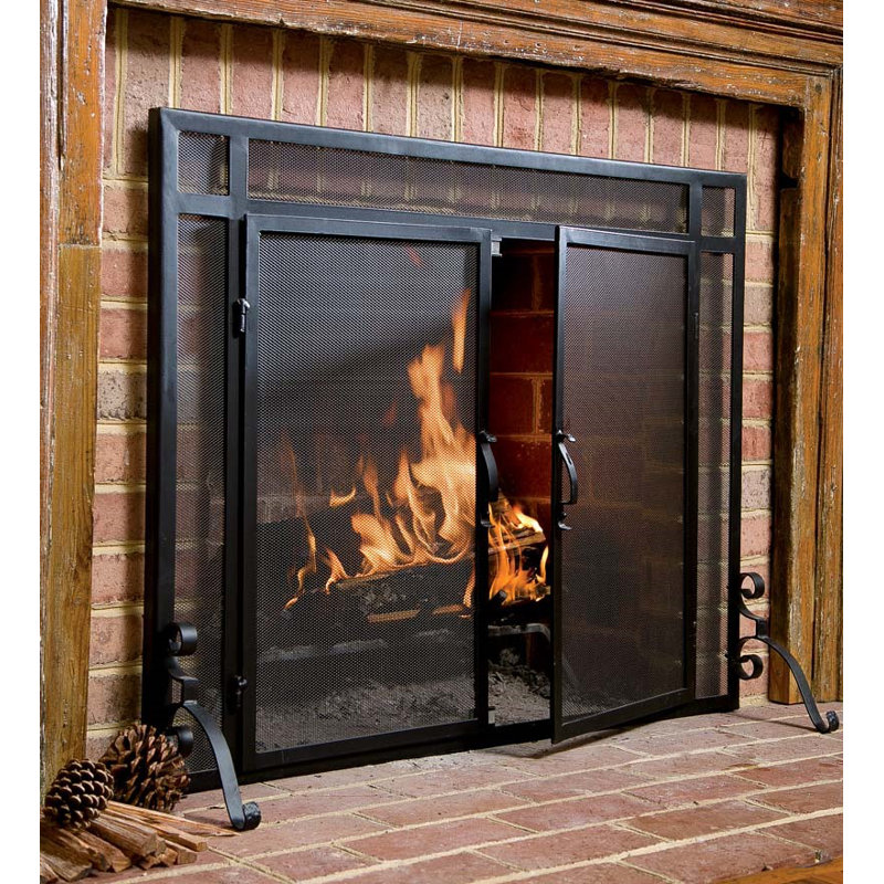 Single Cabinet Steel Fireplace Screen, Black
