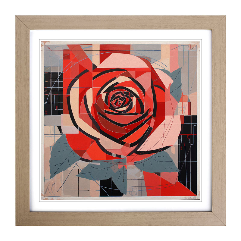 Rose Constructivism No.3 - Single Picture Frame Print on Wood, Oak