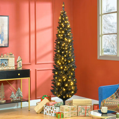 Arbre de Noël artificiel 7 pi avec lumières DEL blanc chaud et noir 7 pi
