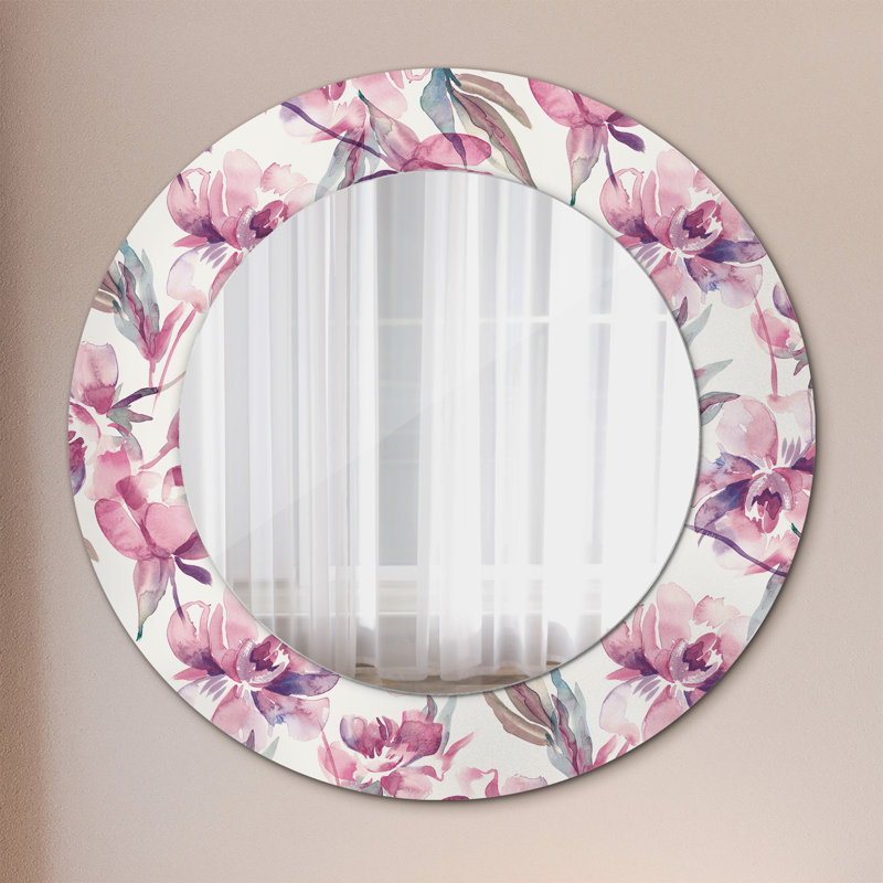 Huldar Glass Flat Wall Mirror, Purple Peonies Flowers, 50cm H x 50cm W