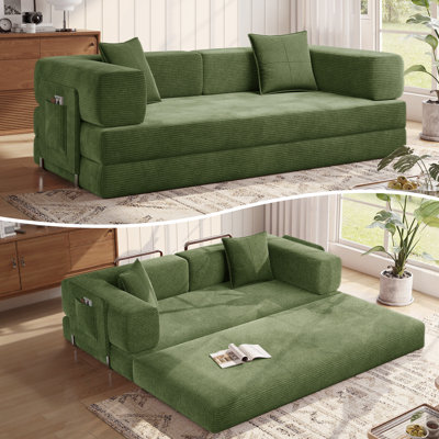 78.8" Boneless Convertible Sleeper Sofa Bed with Dual-Firmness Foam Cushions and Pet Scratch-Resistant Velour, No Assembly Required,Green