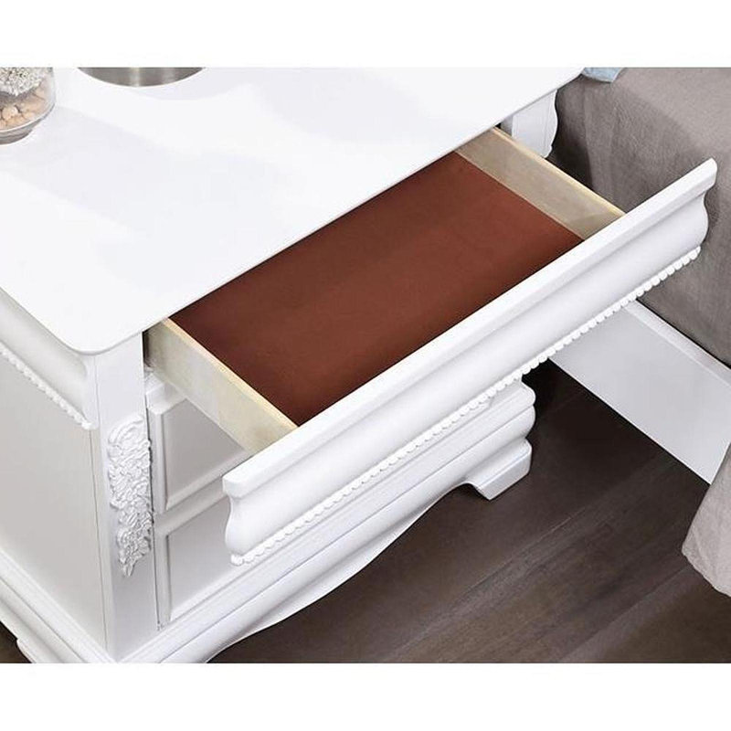 Table de chevet classique à 2 tiroirs de couleur blanche en nickel massif