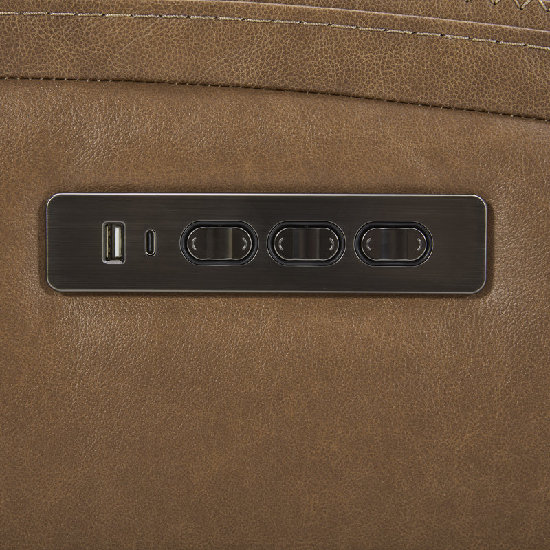 Brown Leather Power Reclining Sofa with Pillow-top Arms