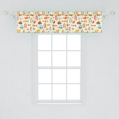 Ambesonne Cartoon Valance Pack of 2 Owl Fox Squirrel Birds 54" Multicolor