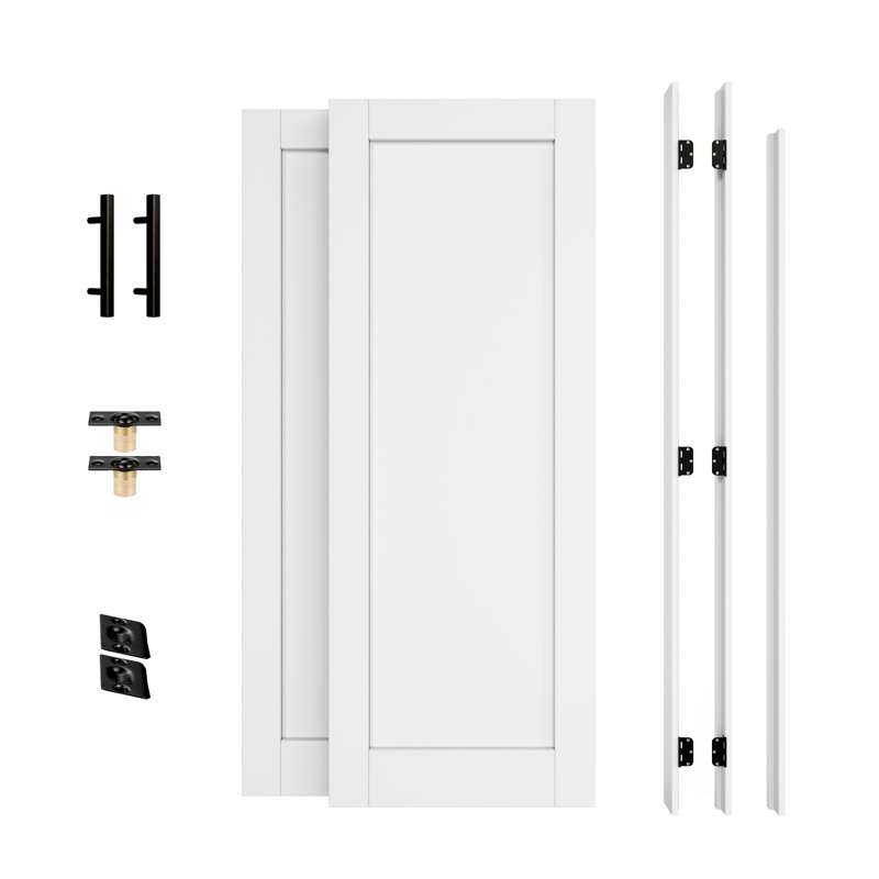 Porte française intérieure de 56 po x 80 po, portes à 1 panneau avec noyau solide, loquets à bille complets et charnières et poignées noires, apprêt blanc prêt à peindre et parfait pour porte de chambre à coucher, porte fermée, porte de couloir, porte de salon, porte de garde-manger Et porte de salle de bain