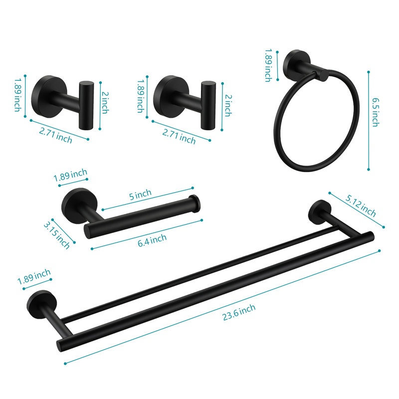 5 Piece Matte Black Aluminium Bathroom Towel Rack For Wall Mount - Simple Design, Quality For Multiple Rooms Easy Installation Process Modern 5 Aluminium, And Versatile Home Steps