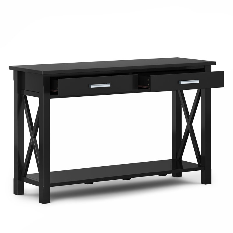 Kitchener 47"W Solid Wood Contemporary Storage Console Table with 2 Drawers and Bottom Storage Shelf, Black
