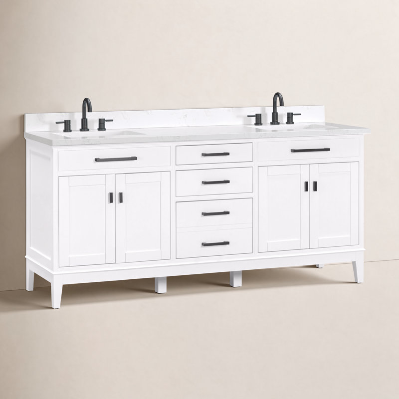 Madison 72" Double Bathroom Vanity Set, White, Cala White