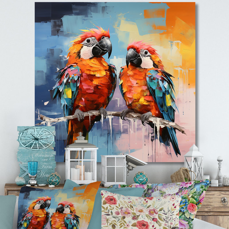«Vibrant Duets Parrots I» sur toile, H 16 po x l 16 po x P 1 po, Toile tendue